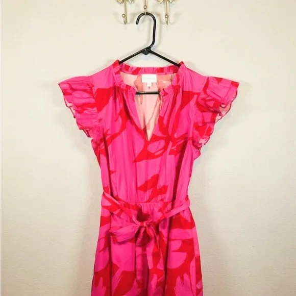 Sugarlips Fuchsia and Scarlet Ruffle Mini Tiered Dress. V-Neck. Size XL - Picture 2 of 6
